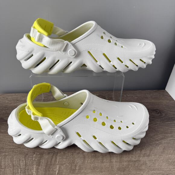 Crocs Shoes Mens Size 12 White Yellow Echo Clog Slip On Foam Comfort Sandals - Picture 7 of 9